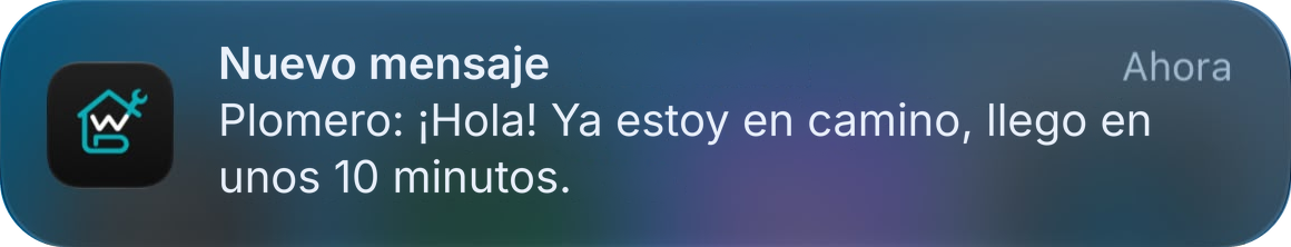 Notificación: Nuevo mensaje del plomero avisando que está en camino