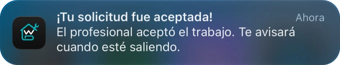 Notificación: ¡Tu solicitud fue aceptada! El profesional aceptó el trabajo